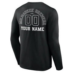 Milwaukee Brewers Monochrome Personalized Name & Number Long Sleeve T-Shirt Black