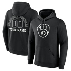 Milwaukee Brewers Monochrome Personalized Name & Number Pullover Hoodie Black