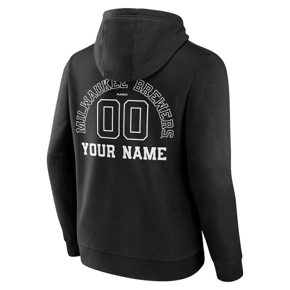 Milwaukee Brewers Monochrome Personalized Name & Number Pullover Hoodie Black