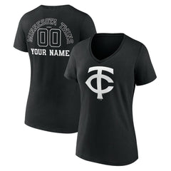Minnesota Twins Women's Monochrome Personalized Name & Number V-Neck T-Shirt Black