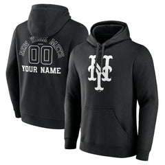 New York Mets Monochrome Personalized Name & Number Pullover Hoodie Black