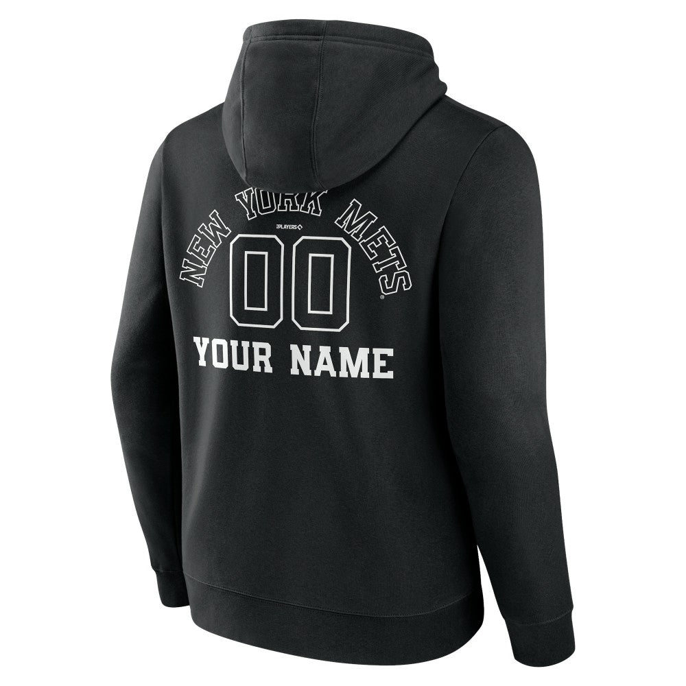New York Mets Monochrome Personalized Name & Number Pullover Hoodie Black