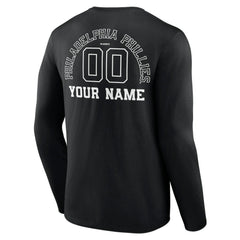 Philadelphia Phillies Monochrome Personalized Name & Number Long Sleeve T-Shirt Black