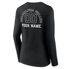 Philadelphia Phillies Women's Monochrome Personalized Name & Number Long Sleeve V-Neck T-Shirt Black