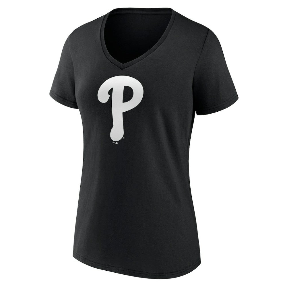 Philadelphia Phillies Women's Monochrome Personalized Name & Number V-Neck T-Shirt Black