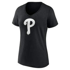 Philadelphia Phillies Women's Monochrome Personalized Name & Number V-Neck T-Shirt Black
