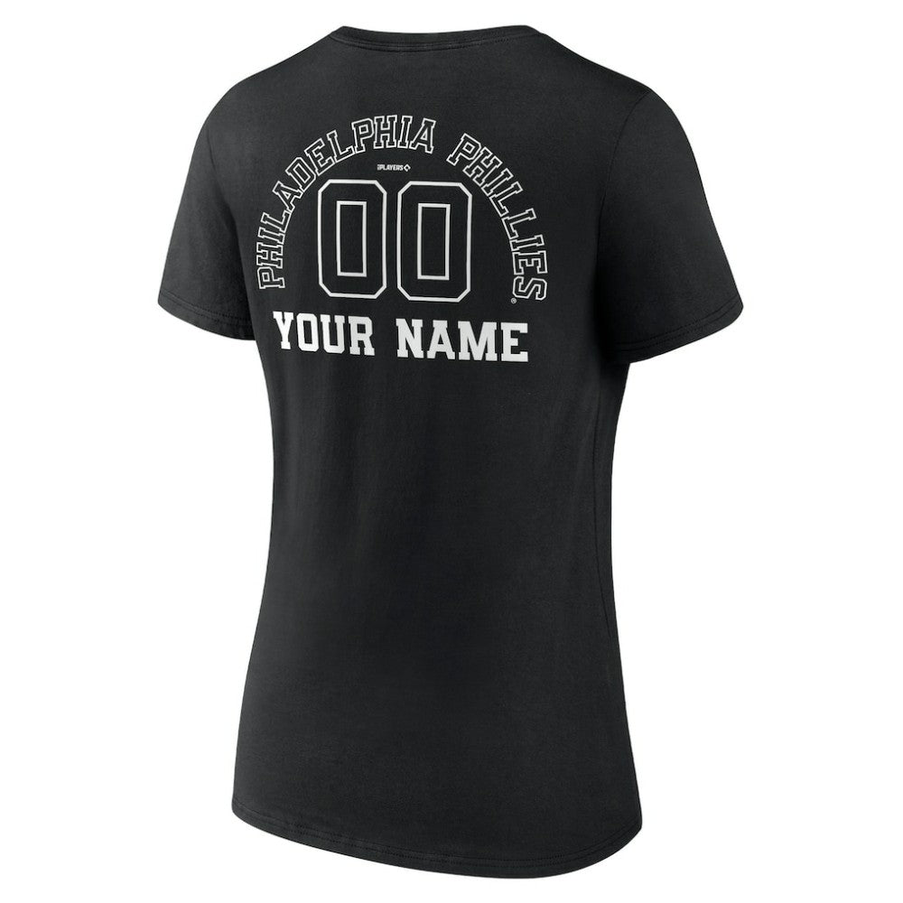 Philadelphia Phillies Women's Monochrome Personalized Name & Number V-Neck T-Shirt Black