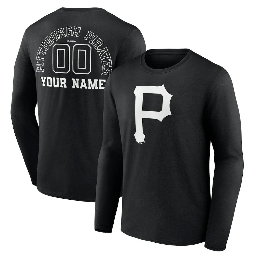 Pittsburgh Pirates Monochrome Personalized Name & Number Long Sleeve T-Shirt Black