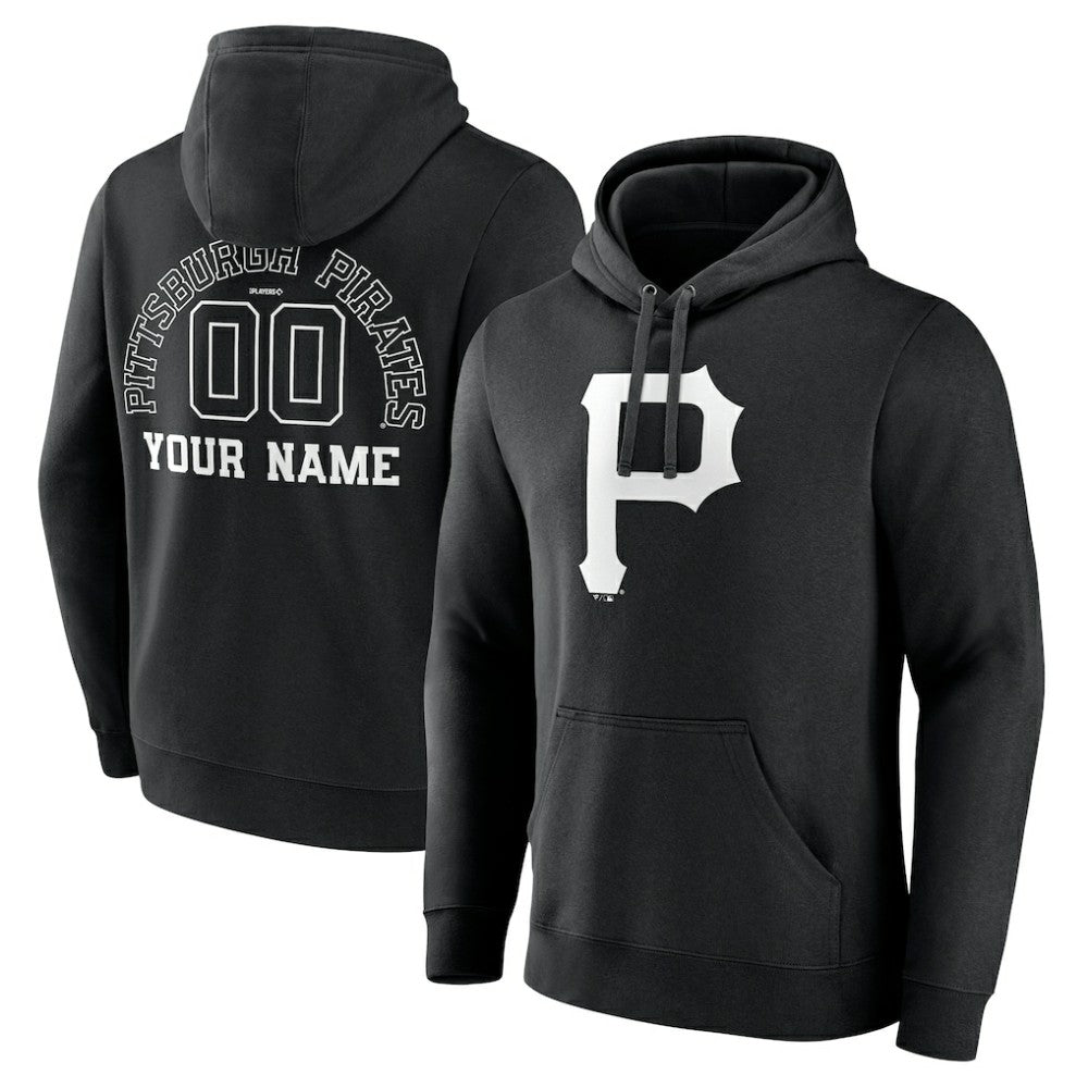 Pittsburgh Pirates Monochrome Personalized Name & Number Pullover Hoodie Black