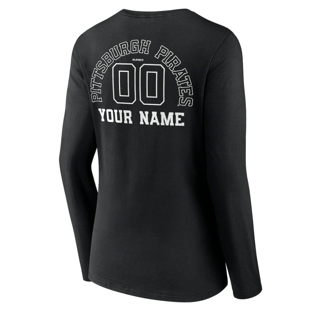 Pittsburgh Pirates Women's Monochrome Personalized Name & Number Long Sleeve V-Neck T-Shirt Black