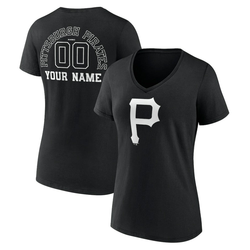 Pittsburgh Pirates Women's Monochrome Personalized Name & Number V-Neck T-Shirt Black