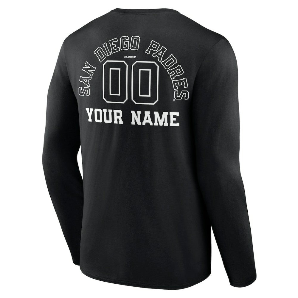 San Diego Padres Monochrome Personalized Name & Number Long Sleeve T-Shirt Black