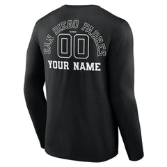 San Diego Padres Monochrome Personalized Name & Number Long Sleeve T-Shirt Black