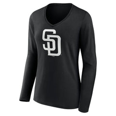 San Diego Padres Women's Monochrome Personalized Name & Number Long Sleeve V-Neck T-Shirt Black