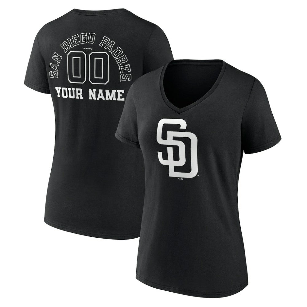 San Diego Padres Women's Monochrome Personalized Name & Number V-Neck T-Shirt Black