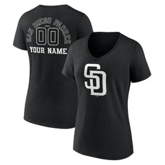 San Diego Padres Women's Monochrome Personalized Name & Number V-Neck T-Shirt Black