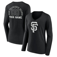 San Francisco Giants Women's Monochrome Personalized Name & Number Long Sleeve V-Neck T-Shirt Black
