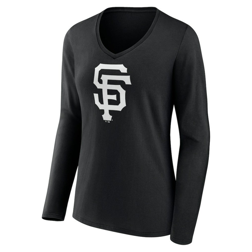 San Francisco Giants Women's Monochrome Personalized Name & Number Long Sleeve V-Neck T-Shirt Black