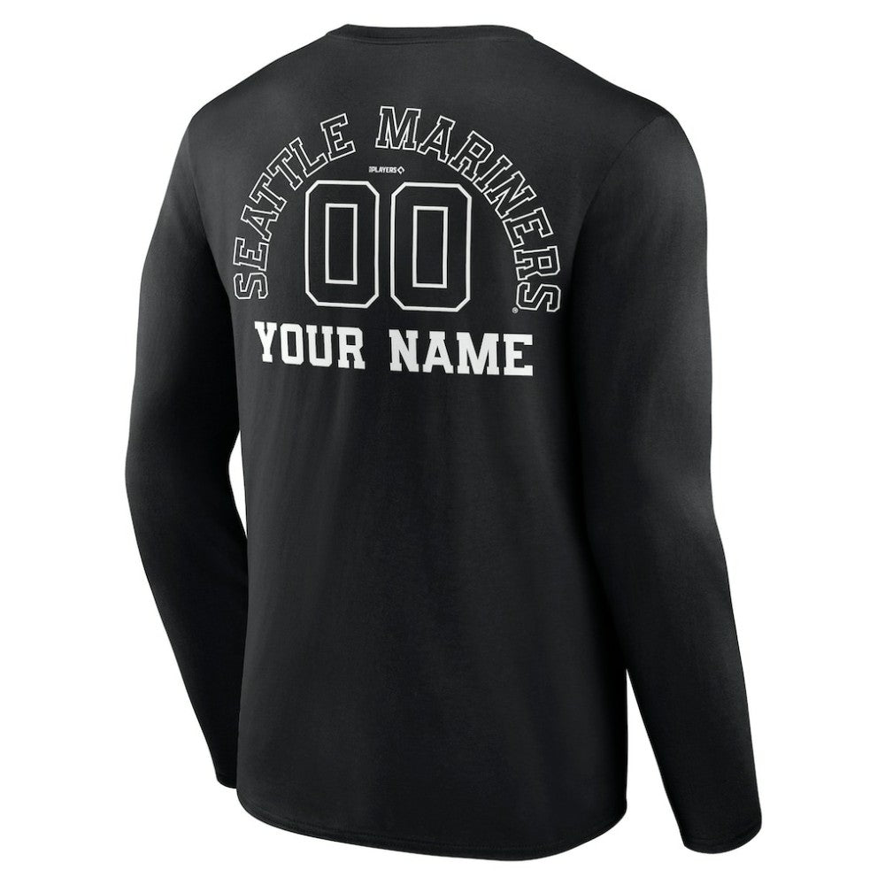 Seattle Mariners Monochrome Personalized Name & Number Long Sleeve T-Shirt Black