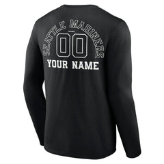 Seattle Mariners Monochrome Personalized Name & Number Long Sleeve T-Shirt Black