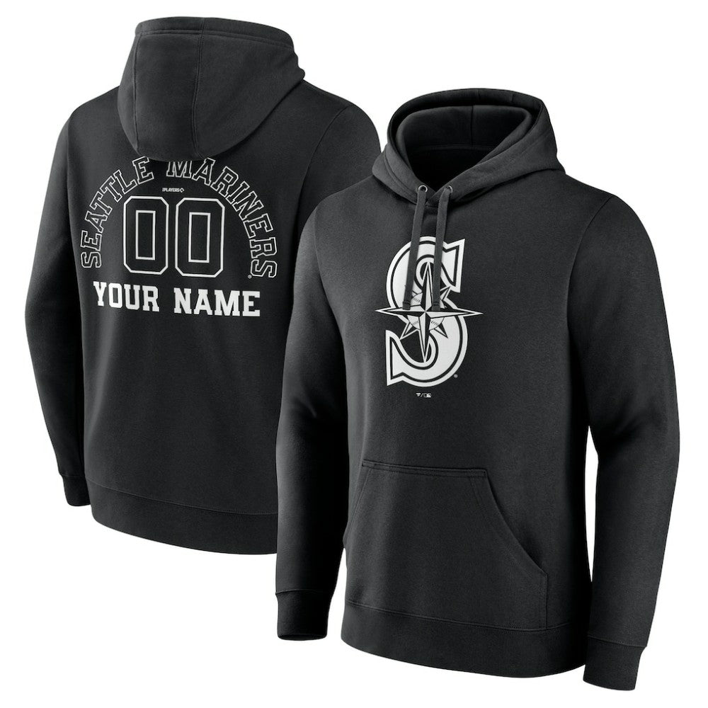 Seattle Mariners Monochrome Personalized Name & Number Pullover Hoodie Black