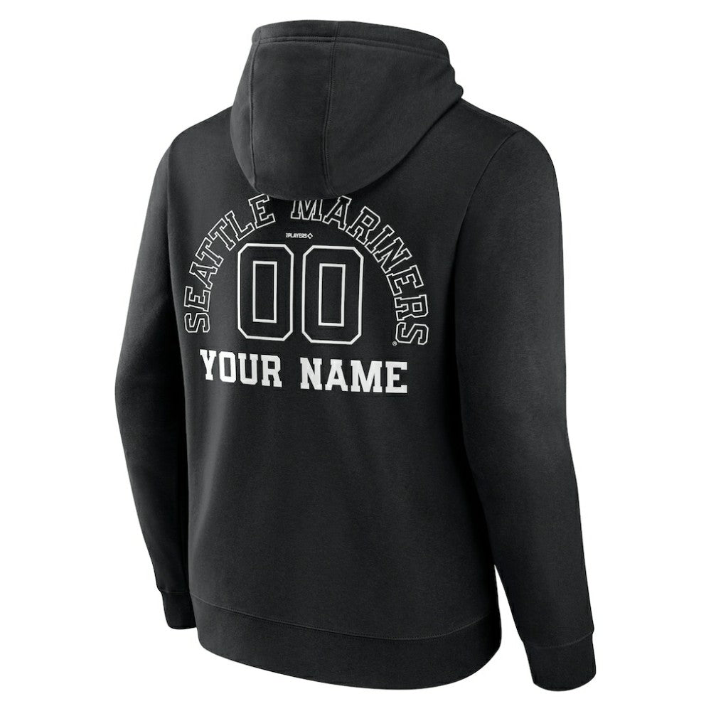 Seattle Mariners Monochrome Personalized Name & Number Pullover Hoodie Black