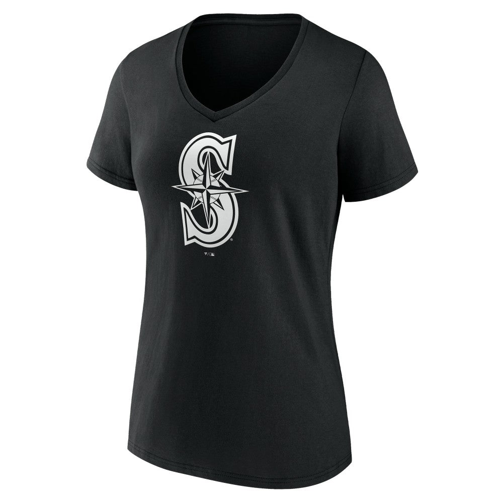 Seattle Mariners Women's Monochrome Personalized Name & Number V-Neck T-Shirt Black