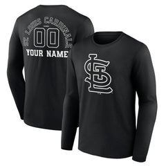 St. Louis Cardinals Monochrome Personalized Name & Number Long Sleeve T-Shirt Black