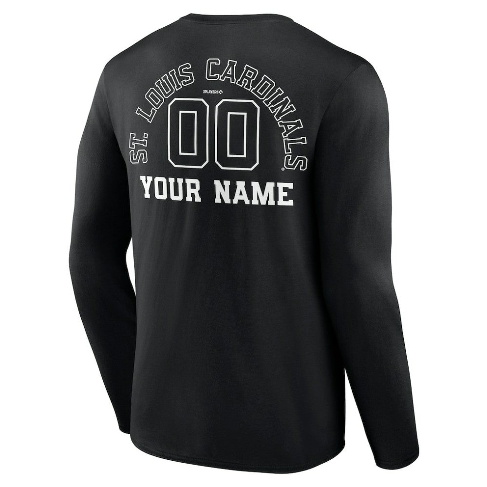 St. Louis Cardinals Monochrome Personalized Name & Number Long Sleeve T-Shirt Black