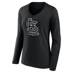 St. Louis Cardinals Women's Monochrome Personalized Name & Number Long Sleeve V-Neck T-Shirt Black