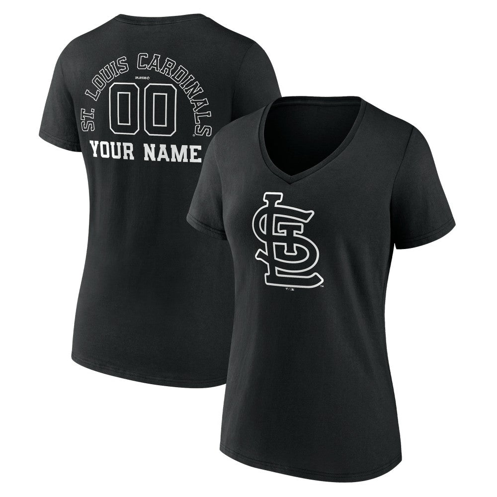 St. Louis Cardinals Women's Monochrome Personalized Name & Number V-Neck T-Shirt Black