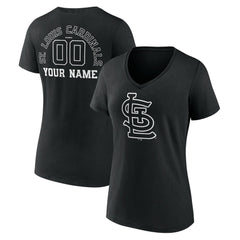St. Louis Cardinals Women's Monochrome Personalized Name & Number V-Neck T-Shirt Black