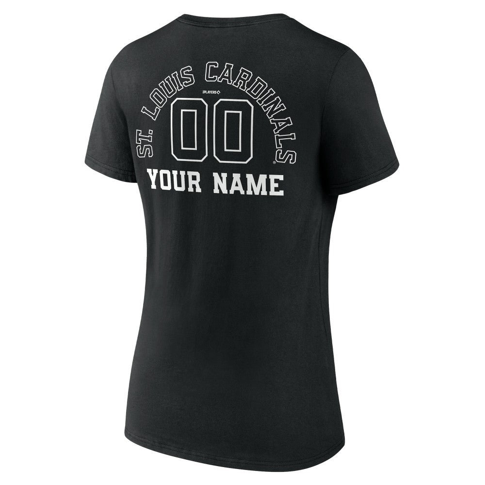 St. Louis Cardinals Women's Monochrome Personalized Name & Number V-Neck T-Shirt Black