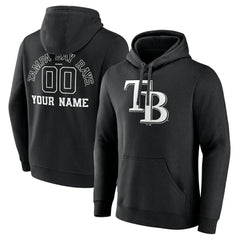 Tampa Bay Rays Monochrome Personalized Name & Number Pullover Hoodie Black