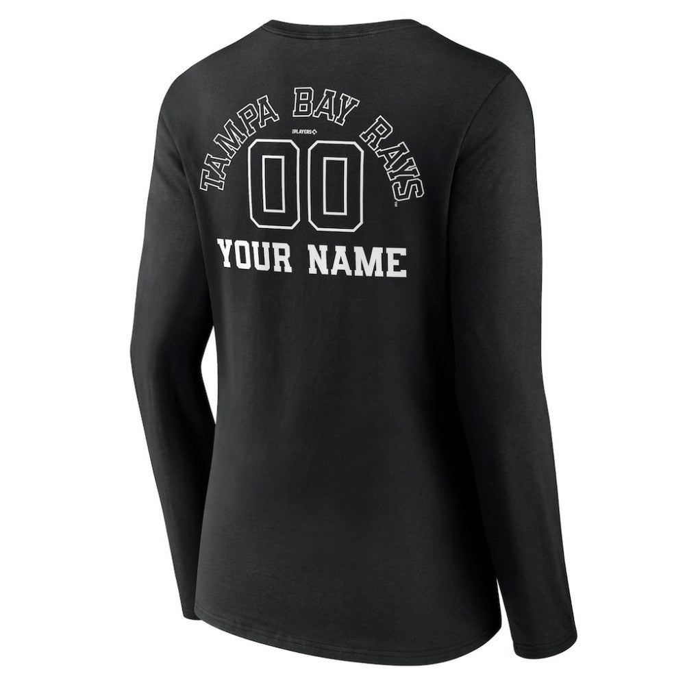 Tampa Bay Rays Women's Monochrome Personalized Name & Number Long Sleeve V-Neck T-Shirt Black