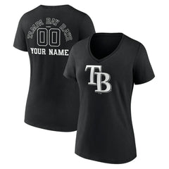 Tampa Bay Rays Women's Monochrome Personalized Name & Number V-Neck T-Shirt Black