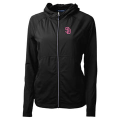 San Diego Padres Cutter & Buck Women's City Connect Adapt Eco Knit Hybrid Recycled Full-Zip Hoodie Black
