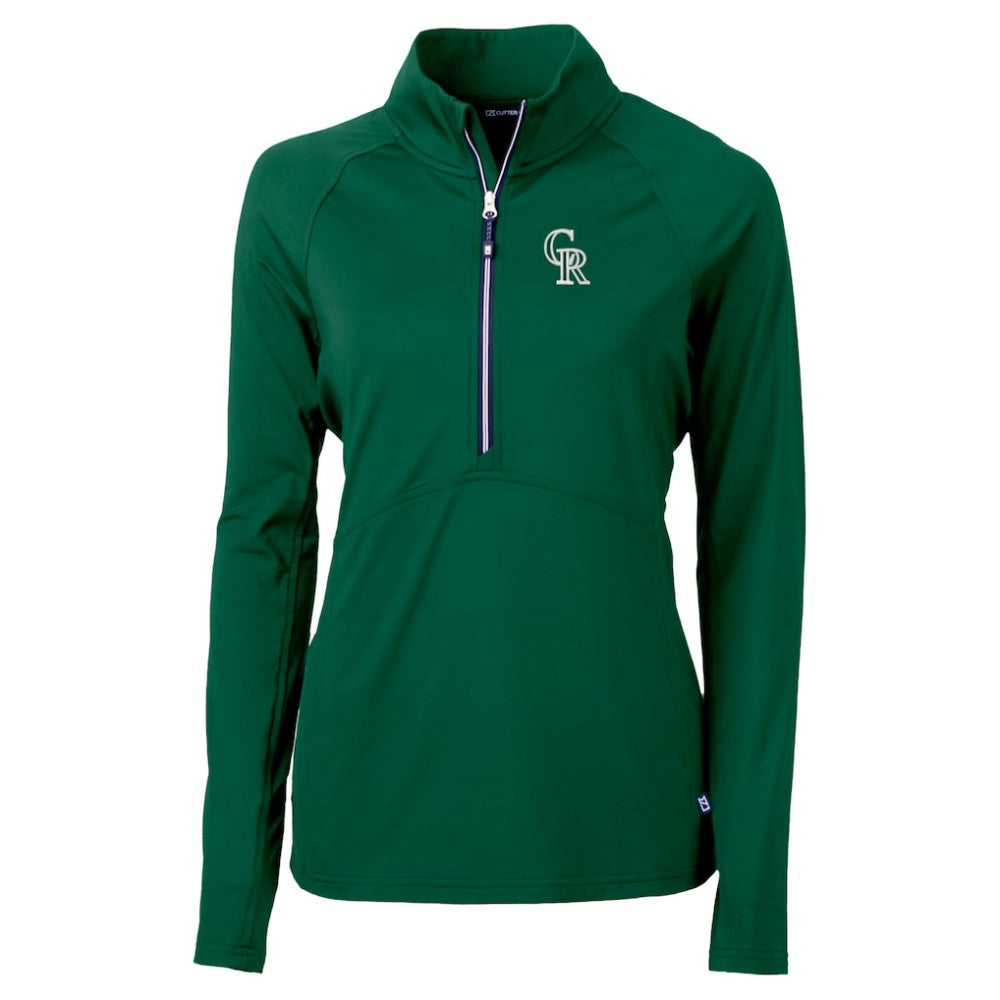 Colorado Rockies Cutter & Buck Women's City Connect Adapt Eco Knit Recycled Half-Zip Pullover Top Hunter Green