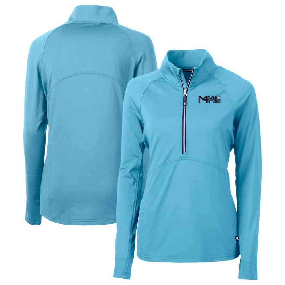Milwaukee Brewers Cutter & Buck Women's City Connect Adapt Eco Knit Recycled Half-Zip Pullover Top Powder Blue