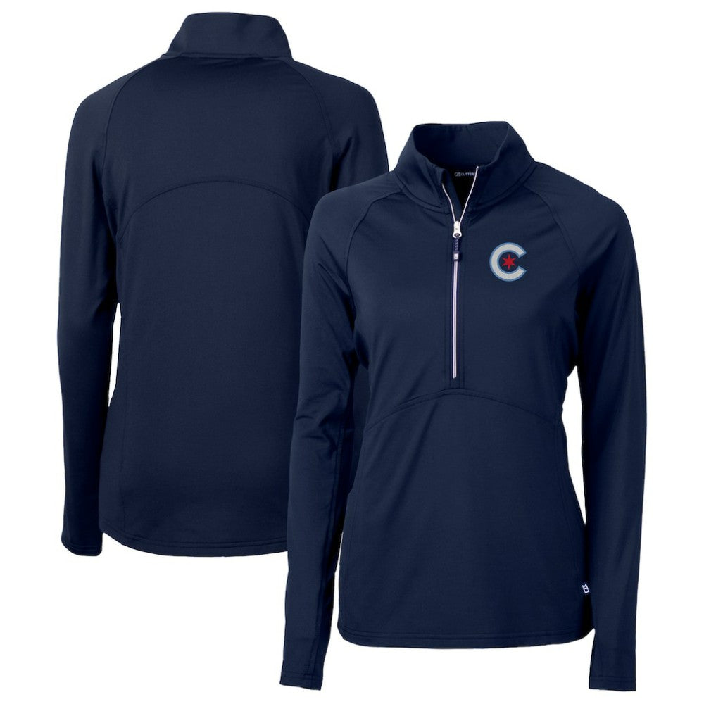 Chicago Cubs Cutter & Buck Women's City Connect Adapt Eco Knit Recycled Half-Zip Pullover Top Navy
