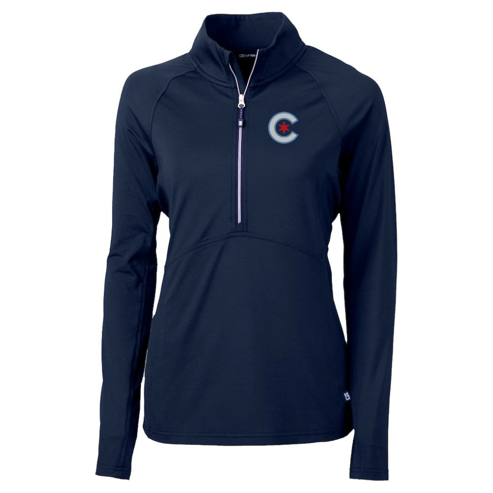 Chicago Cubs Cutter & Buck Women's City Connect Adapt Eco Knit Recycled Half-Zip Pullover Top Navy