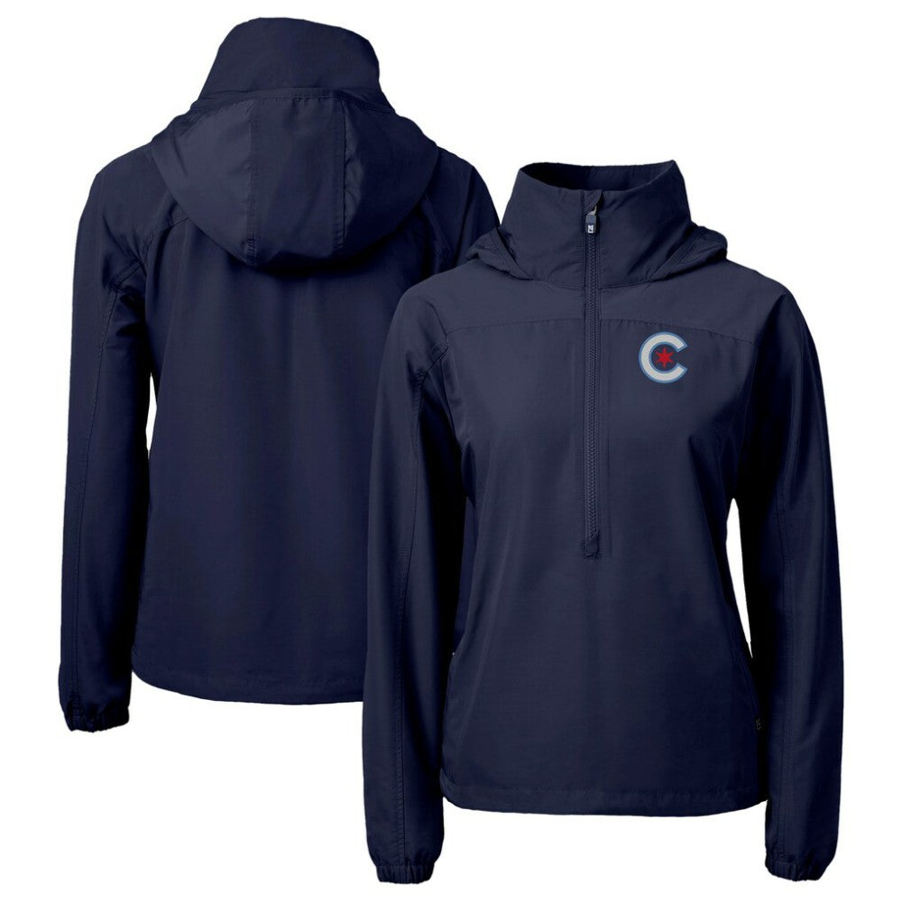 Chicago Cubs Cutter & Buck Women's City Connect Charter Eco Recycled Half-Zip Anorak Jacket Navy
