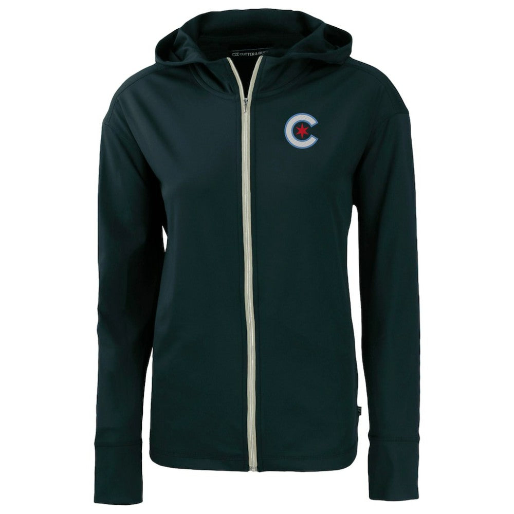 Chicago Cubs Cutter & Buck Women's City Connect Daybreak Eco Recycled Full-Zip Hoodie Navy