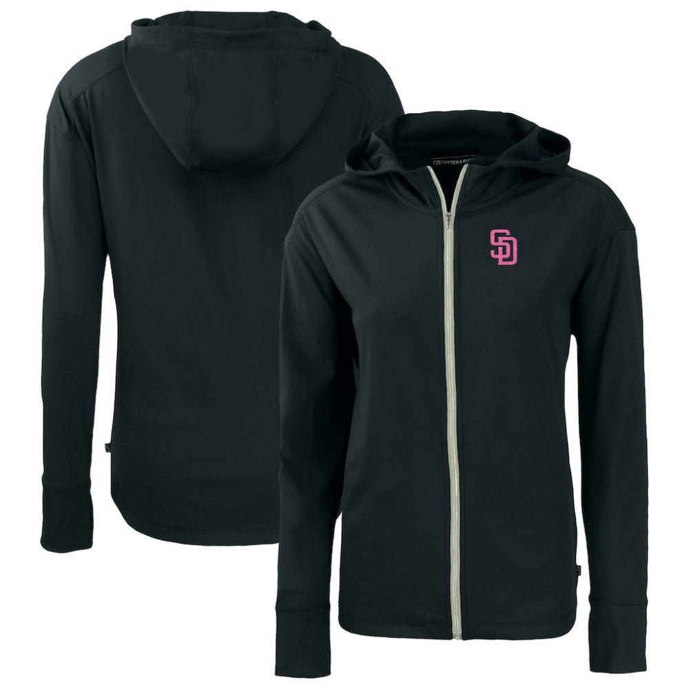 San Diego Padres Cutter & Buck Women's City Connect Daybreak Eco Recycled Full-Zip Hoodie Black