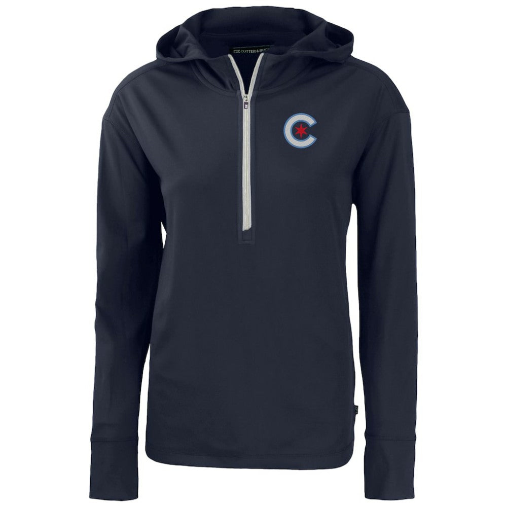 Chicago Cubs Cutter & Buck Women's City Connect Daybreak Eco Recycled Half-Zip Hoodie Navy