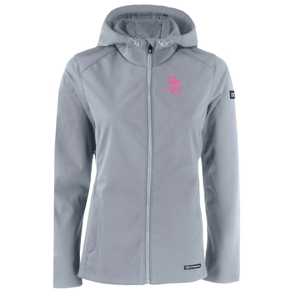 San Diego Padres Cutter & Buck Women's City Connect Evoke Eco Softshell Recycled Full-Zip Hoodie Jacket Gray