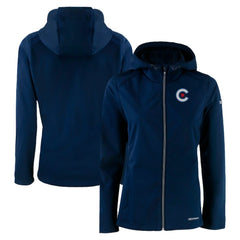 Chicago Cubs Cutter & Buck Women's City Connect Evoke Eco Softshell Recycled Full-Zip Hoodie Jacket Navy