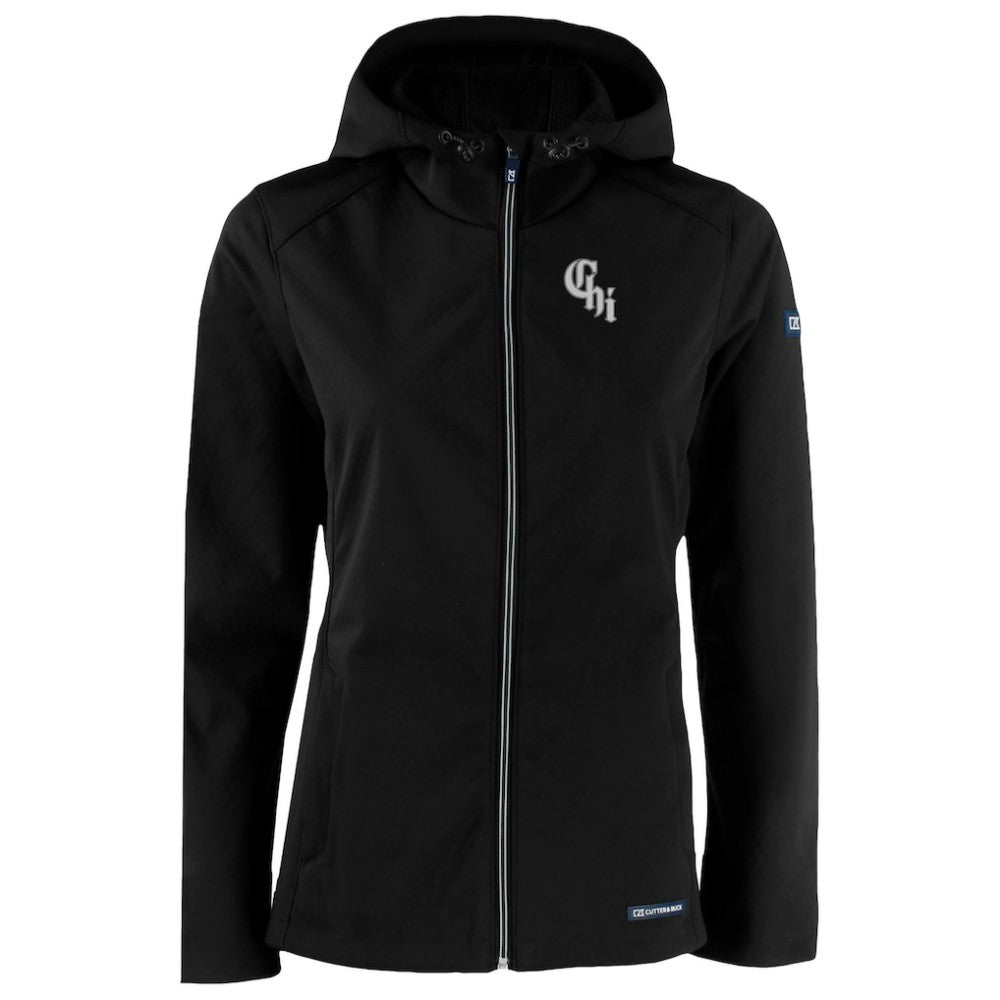 Chicago White Sox Cutter & Buck Women's City Connect Evoke Eco Softshell Recycled Full-Zip Hoodie Jacket Black
