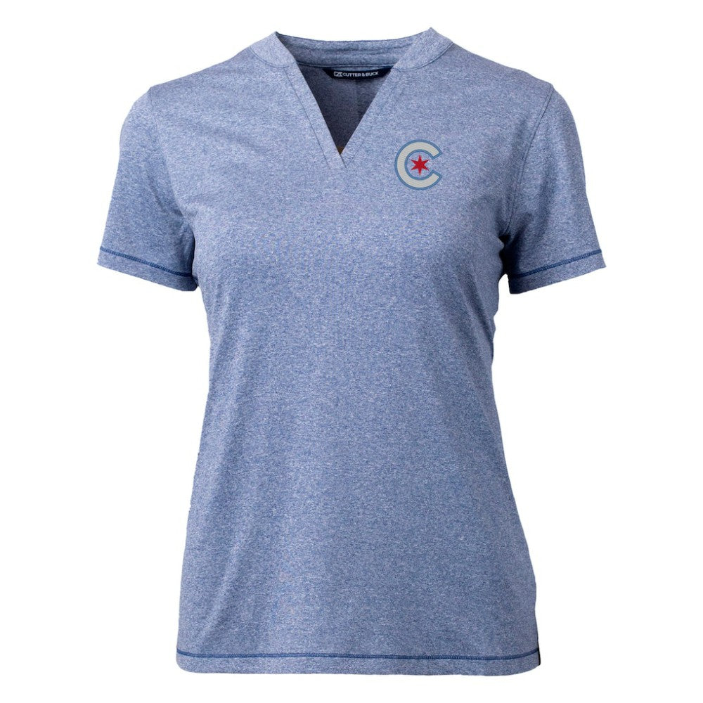 Chicago Cubs Cutter & Buck Women's City Connect Forge Heathered Stretch Blade Top Heather Navy