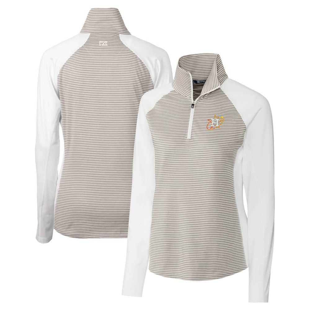 Houston Astros Cutter & Buck Women's City Connect Forge Tonal Stripe Stretch Half-Zip Pullover Top White
